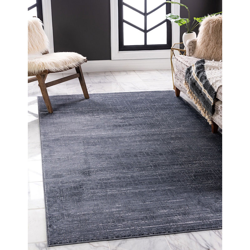 Tapis rond bleu marine / ivoire tissé à la machine 8 pi, Rectangle 4 pi x 6 pi