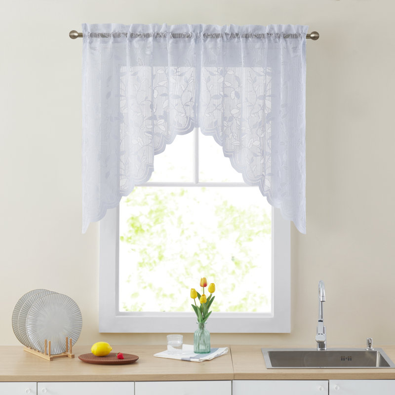 Eriah Floral Swag 60" Window Valance, White