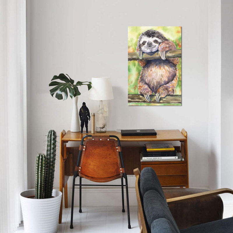 Paresseux, reproduction sur toile, H 12 po x l 8 po x P 0,75 po, Toile tendue, Pas de tapis