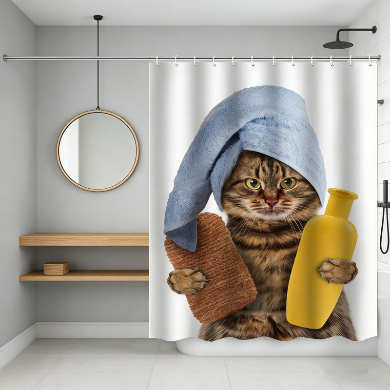 Ensemble de rideau de douche drôle de chat, rideaux de douche en tissu imperméable avec crochets, ensemble de rideau de douche en tissu imperméable minimaliste moderne
