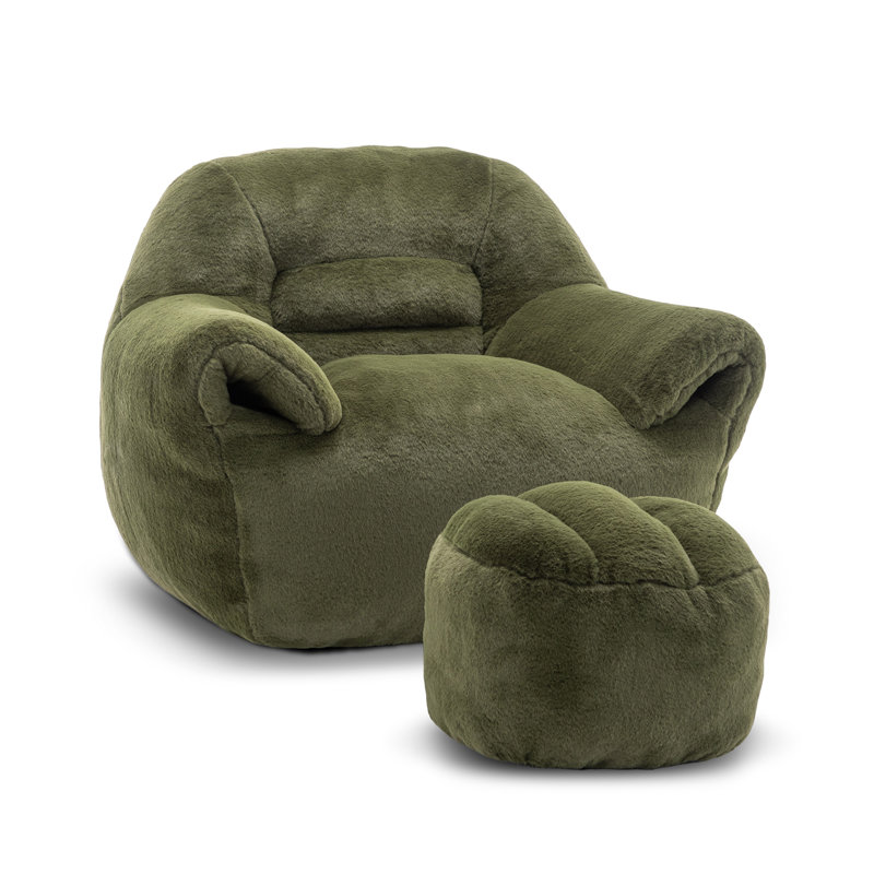 Fauteuil à billes avec accoudoirs avec repose-pieds Compression 42,5 po WVelvet, Velours vert, Yes