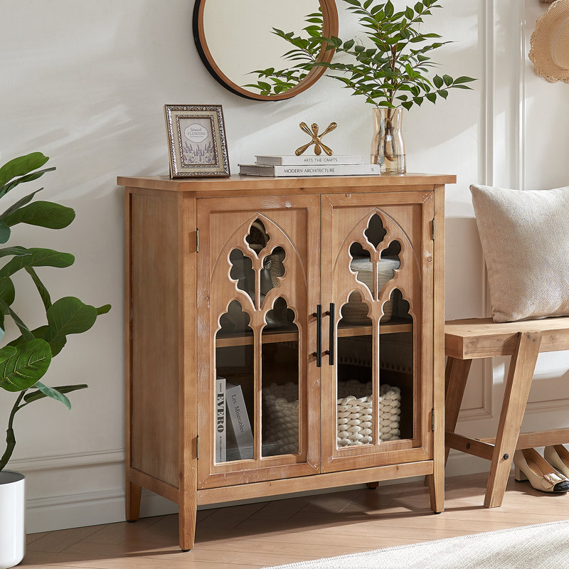 Farmhouse 34'' Tall 2 Door Accent Cabinet, Tan