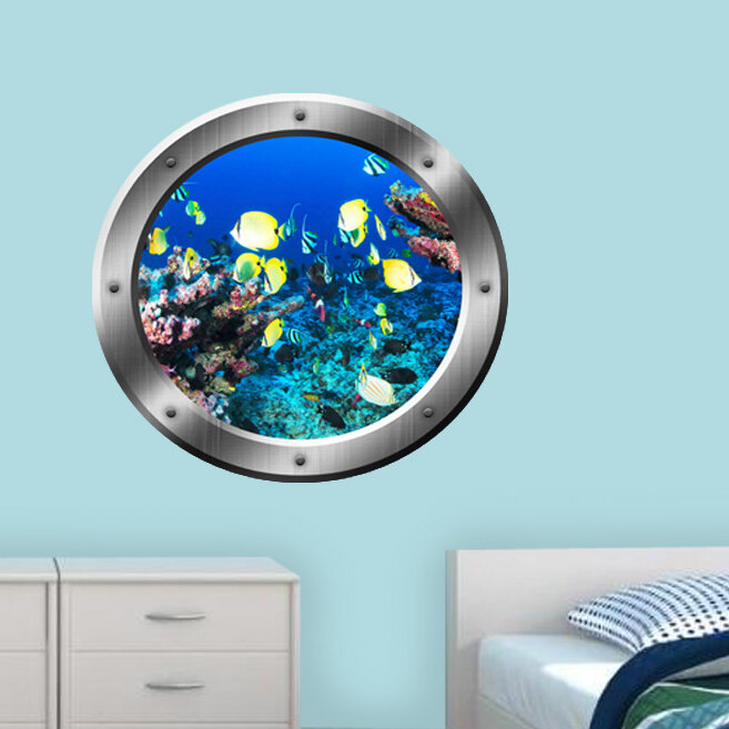 East Urban Home Nautical Porthole Ocean School of Fish Wall Decal ...