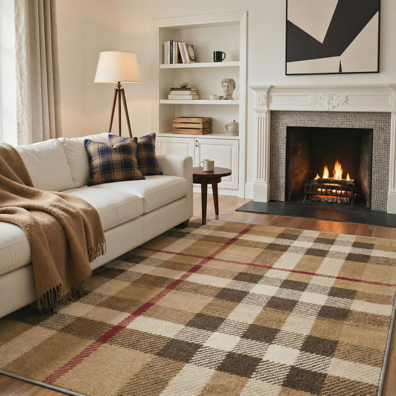 Modern Machine Washable Check Hazel Indoor Area Rug With Non-Slip Backing, Rectangle 6' x 9'