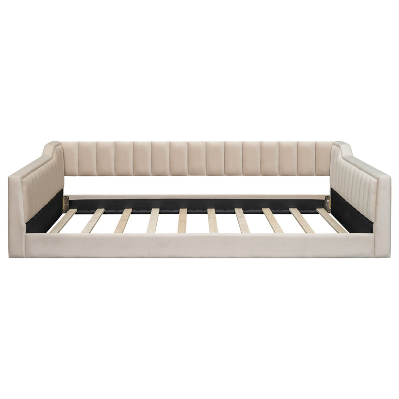 Full Xl Size Upholstery Daybed And Side Storage Pocket,Beige