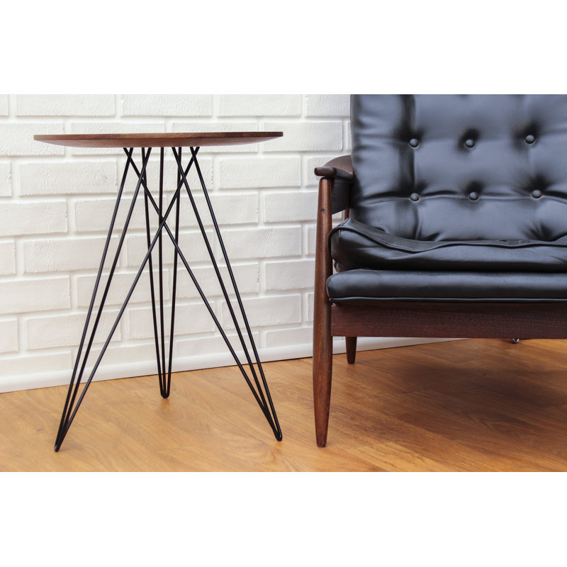 Hudson Solid Wood Top End Table, Black, Walnut