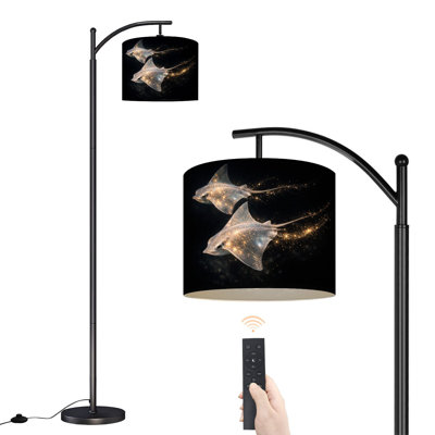 Lampe sur pied arquée avec paillettes dorées et raies nageant dans l'océan avec lampes à DEL et abat-jour réglables Grandes lampes debout pour le bureau