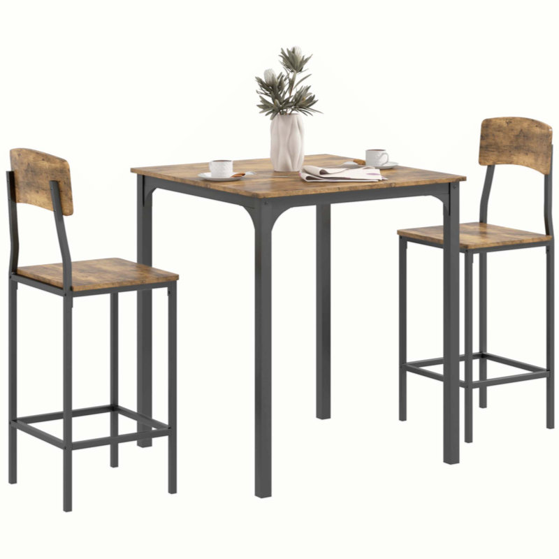 Rustic Brown and Black 3-Piece Pub Height Dining Set