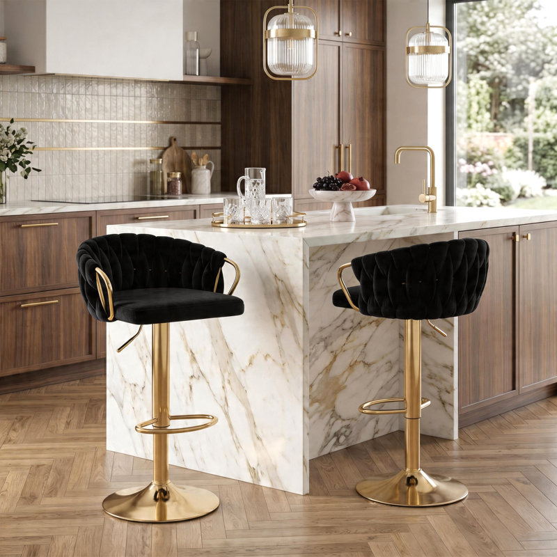 Christal Swivel Upholstered Adjustable Height Counter Stool, Black