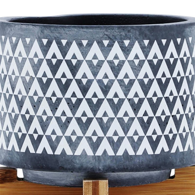 Ceramic 5" Aztec Planter On Wooden Stand