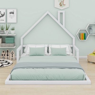 Wood Floor Bed With House-Shaped Headboard