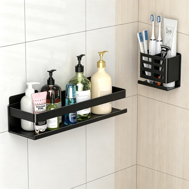 Ensemble de 2 tablettes de douche en aluminium antirouille, installation adhésive sans perçage, poids léger et haute résistance pour le rangement de la salle de bain et la décoration intérieure