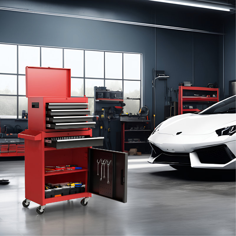 Armoire à outils en métal avec couvercle amovible en métal 5 - antirouille et espace pour le garage, Rouge