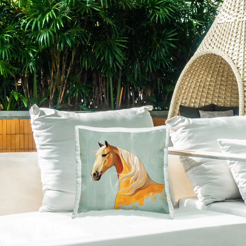 Coussin d'extérieur imprimé Equine Elegance Portrait par Lazar Studio