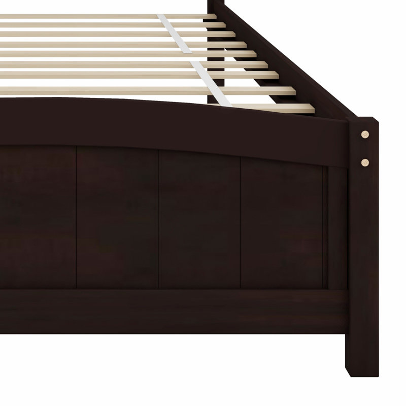 Lit plateforme en bois avec tête de lit, pied de lit et lattes en bois, Espresso