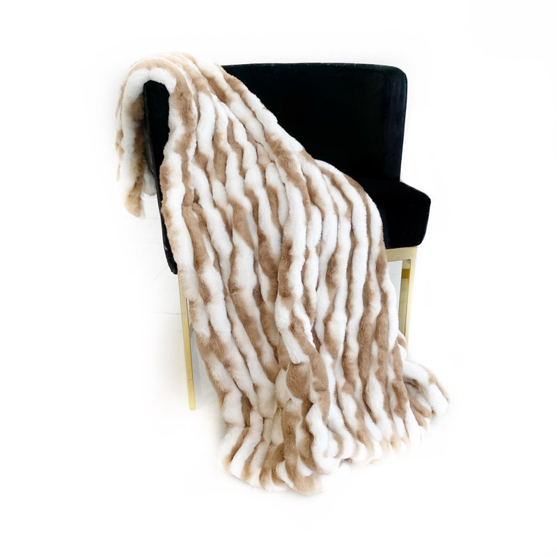 Snow Chinchilla Knitted Throw Blanket, Taupe, 60" W x 84" L