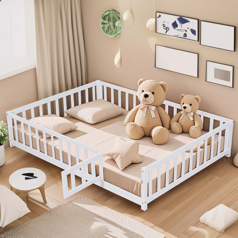 Khrystina Shilu Floor Platform Bed with Fence and Door for Kids, White