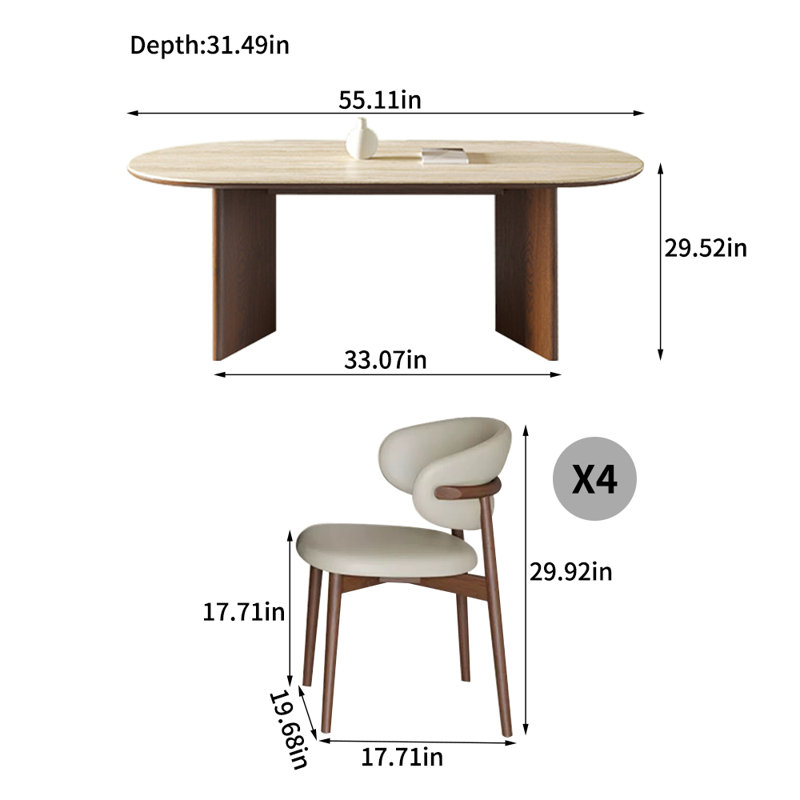 Retro Modern Oval Sintered Stone Dining Table Sets, 29.52"H x 55.11"L x 31.49"W, 5