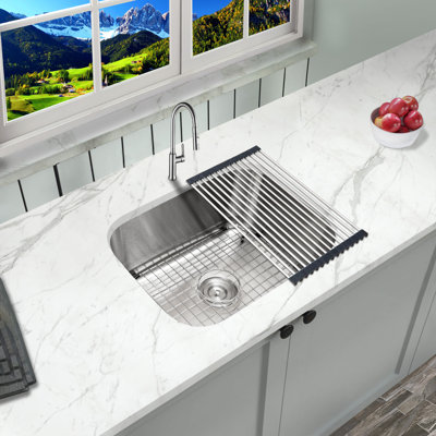 KBFmore 23 Inch Single Bowl 18 Gauge Stainless Steel Kitchen Sink with 4 Pieces Sink Accessories