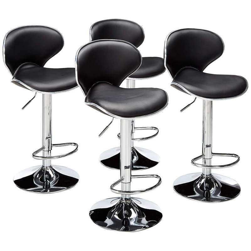Enyeart Swivel Adjustable Height Bar Stool, Black Faux Leather