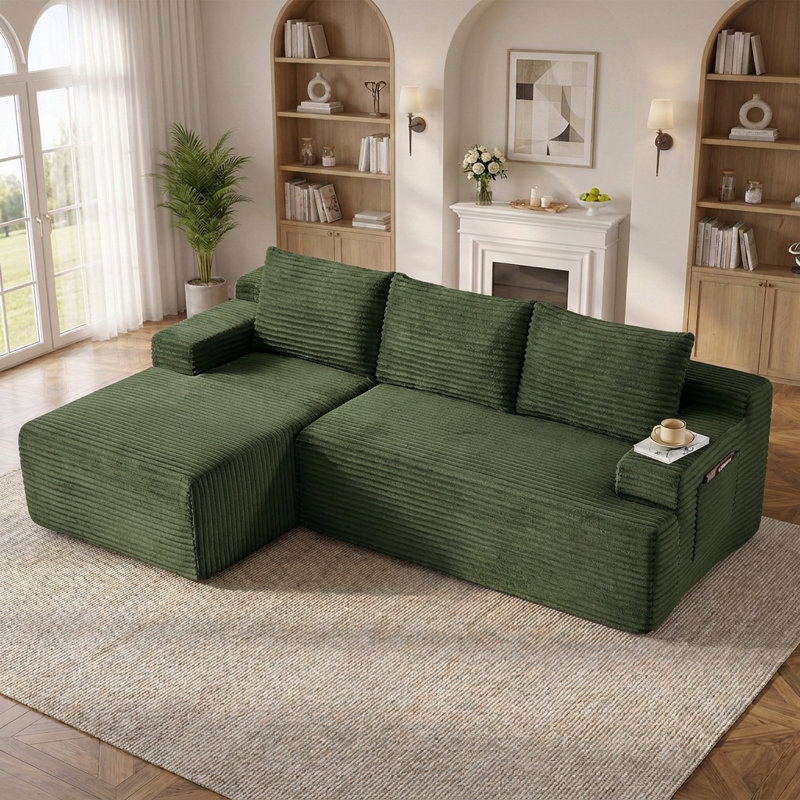 Canapé d'angle en forme de L Cloud Couch avec assise profonde et confort moelleux, aucun assemblage requis, Vert