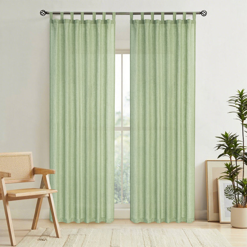 Paire de rideaux semi-transparents en lin, L 52 po x L 96 po, Sauge