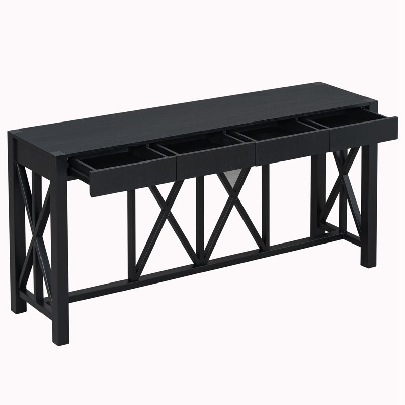 Console avec 4 tiroirs spacieux, Noir