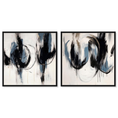 Azure Quasar Diptych Canvas Print Blue Livingroom Art Set by Art Remedy, Black Frame, 12 x 12