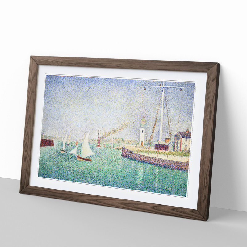 Entrance of the Port of Honfleur by Georges Seurat - Picture Frame Painting, Walnut Framed, 48cm H x 65cm W x 2cm D