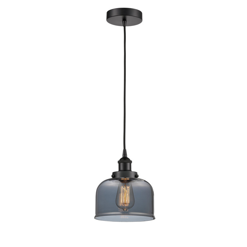 Luminaire suspendu en forme de cloche à 1 lumière Bostonia, gris, H 9,5 po x l 8 po x P 8 po, Noir mat
