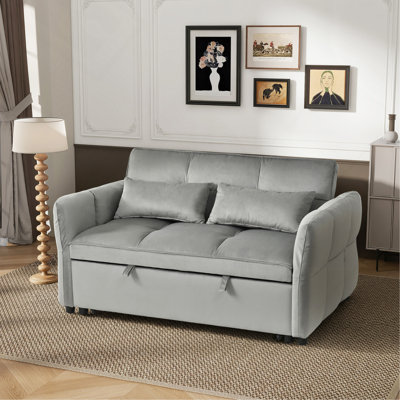Lit escamotable 3 en 1 avec dossier inclinable et coussins, matériau en velours pour le salon, la chambre à coucher et les petits espaces