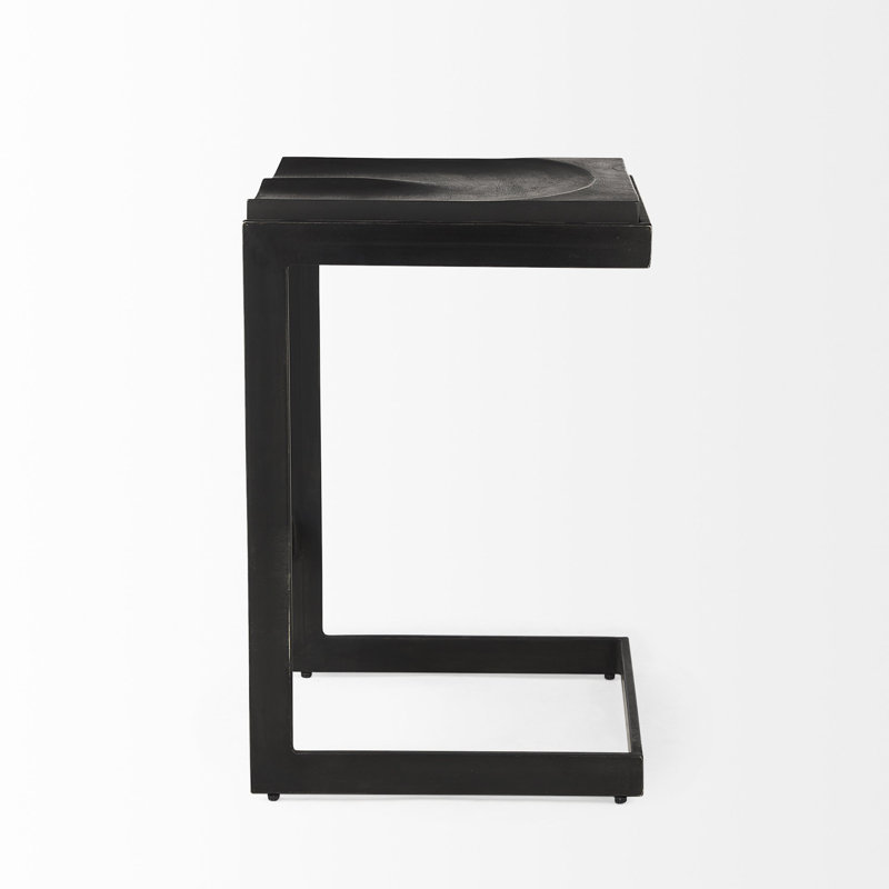 Bois noir effronté et métal, Noir, Tabouret de comptoir (siège d'une hauteur de 26 p