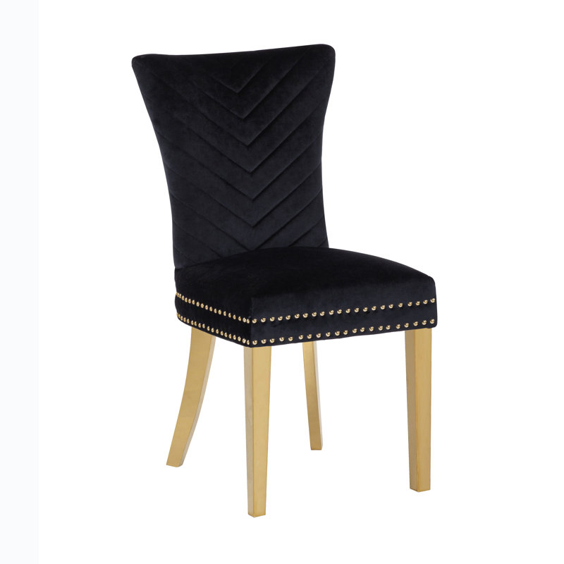 Escalera 20'' H Velvet Upholstered Dining Chair, Black, Gold