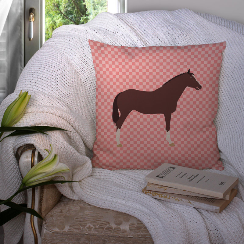 Coussin extérieur à contrôle de cheval english thoroughb, 14 po x 14 po, Rose