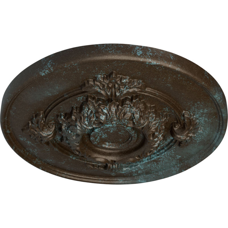 Endurathane Monique Ceiling Medallion, 13 3/4"OD x 1"P (Fits Canopies up to 3 3/4"), Hand-Painted Bronze Blue Patina Finish