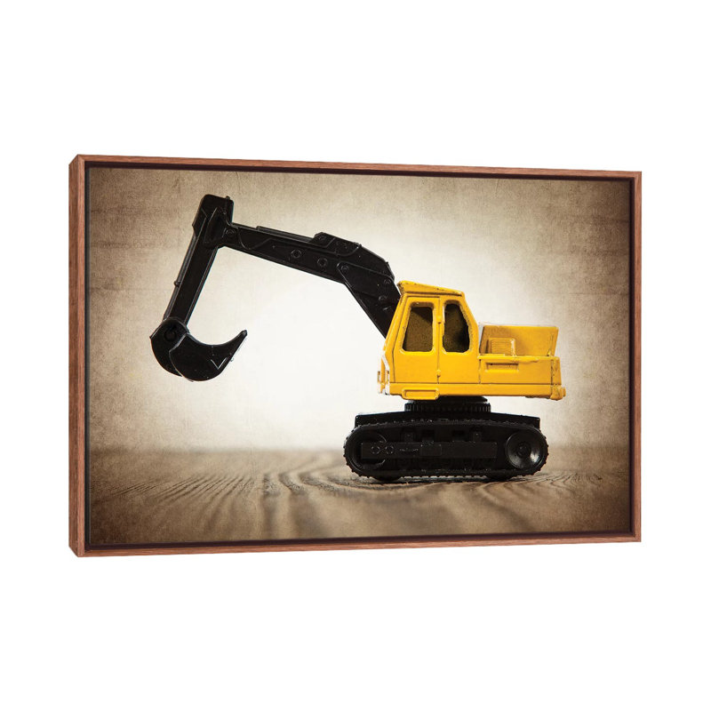 Excavator - Print on Canvas, Classic Brown Wood Framed, 101.6 cm H x 66.04 cm W