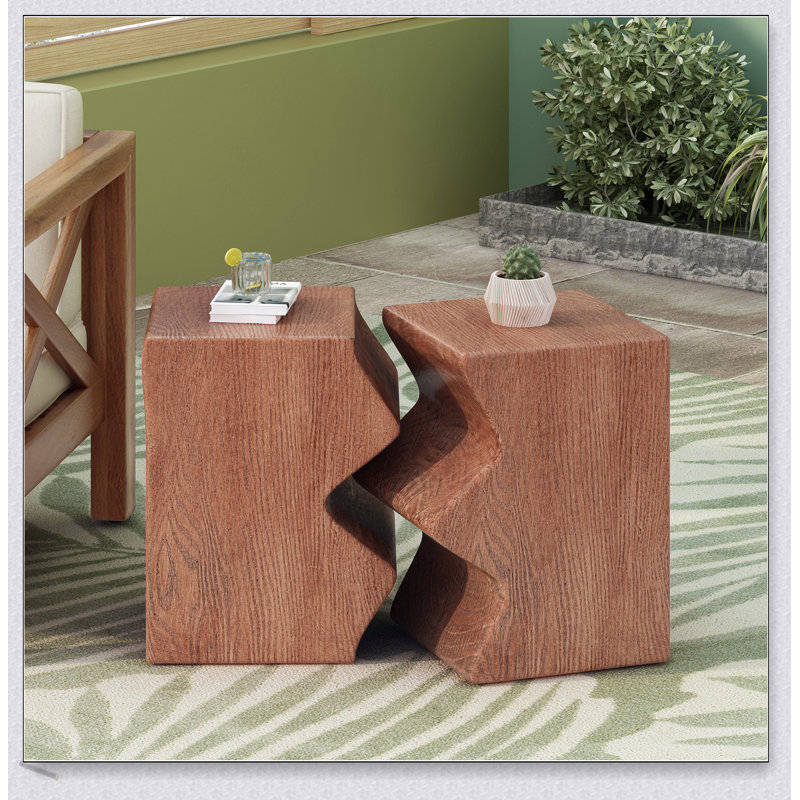 MGO Side Table, Set Of 2 Rectangular Outdoor Side Tables, Decorative Garden Stools For Indoor Outdoor, Accent Table,Patio Side Table,Nesting End Table,Faux Wood Natural Color