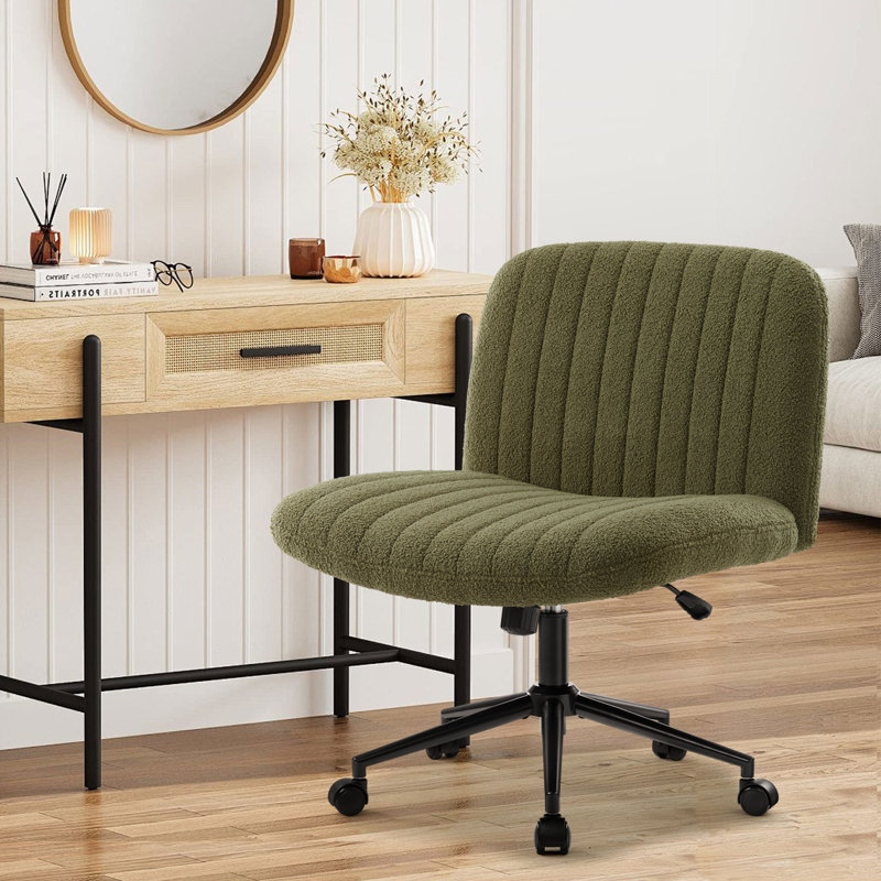 Milicent Armless Wide Desk Chair with Wheels, Teddy, Green