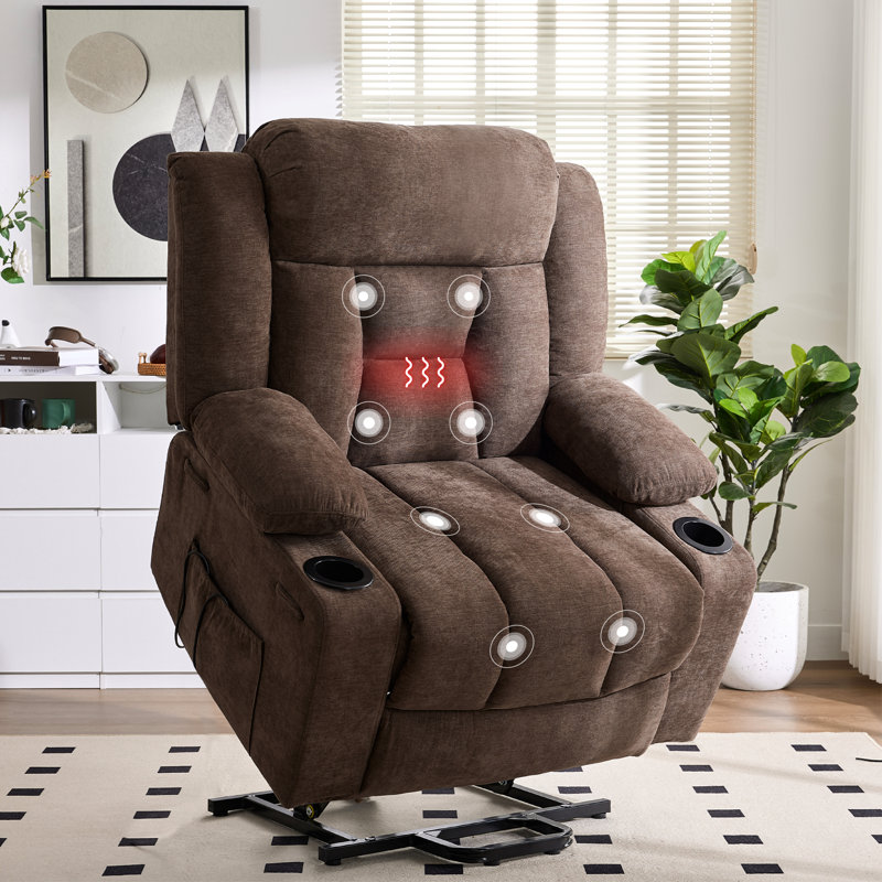 41.73"Wide Dual Motor Power Lift Recliner Chair With Massage & Waist Heating, Oversized Recliner With Side Pockets, Cup Holders