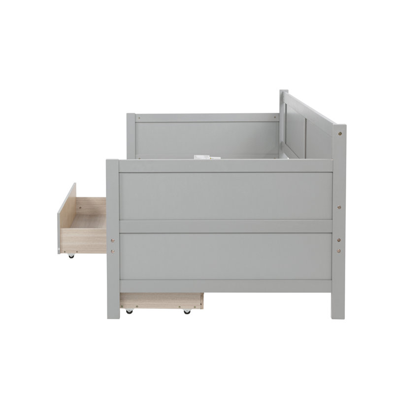 Twin Size Pine Wood Daybed with two Storage Drawers ,Grey, Gray