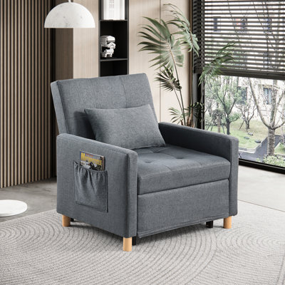31 Sleeper Chair With Adjustable Back, Breathable Foam, And Construction For Living Room, Dorm Or Office, Dark Gray Convertible Armchair Bed Comfortable Upholstery, Frame Bedroom,