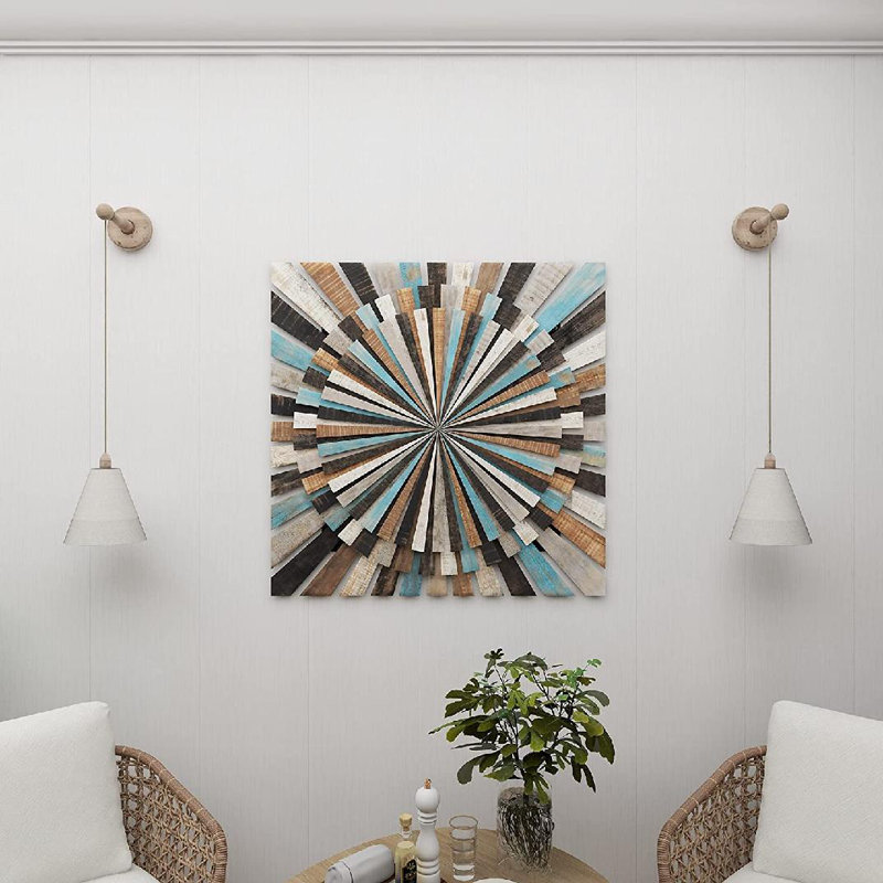 Multicolored Wood Starburst Carved Wall Decor 36"