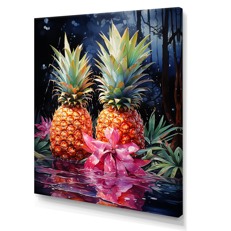Nectar néon ananas sur toile, Toile tendue, H 44 po x l 34 po x P 1,5 po