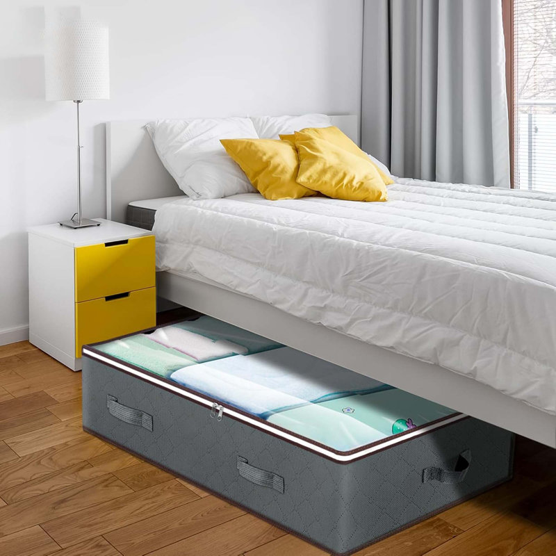 Under Bed Storage Container – Foldable, 90L, Grey, Closet Organizer For Blankets, Clothing, Pillows, Linen Sheets