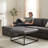 28" Square Ottoman, Tufted Footstool For Living Room, Upholstered Coffee Table With Metal Frame, Faux Leather, Dark-1200695718