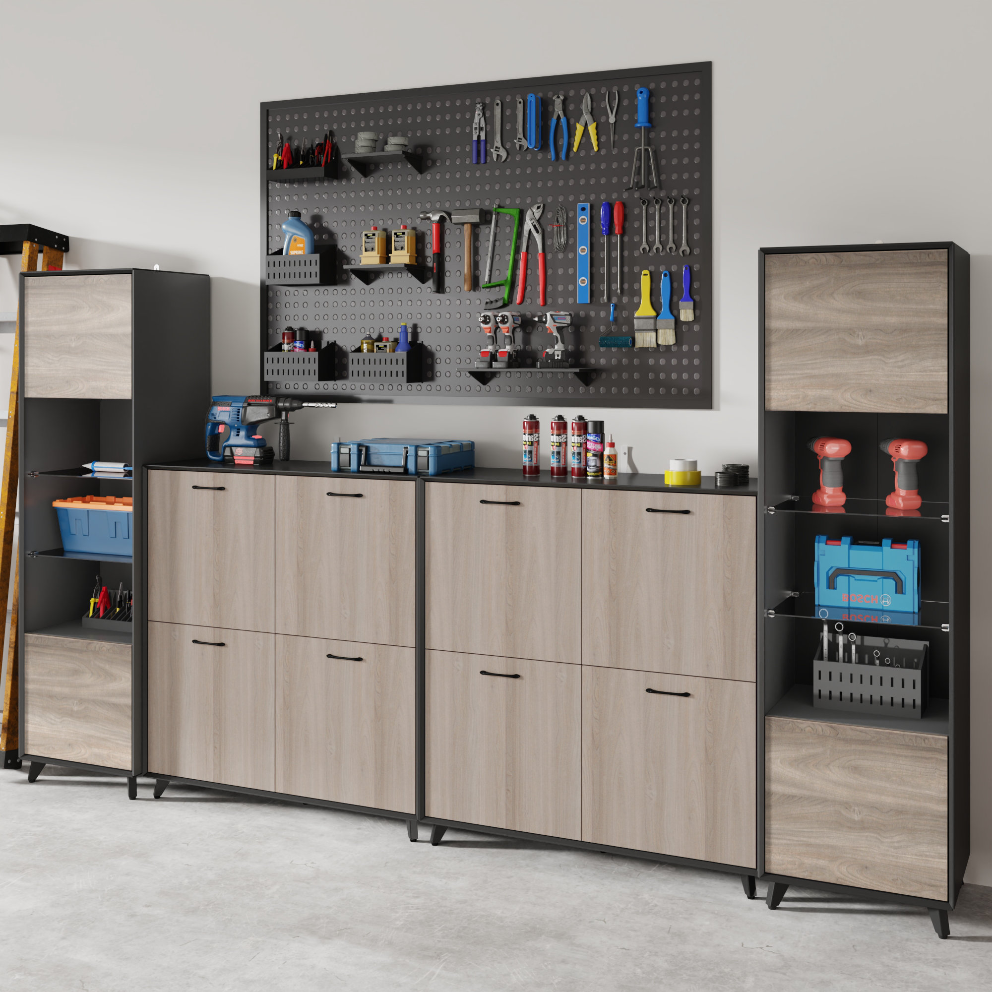 Workbench Storage System Latitude Run® 4 Piece Garage Storage System With Open Shelving And ...