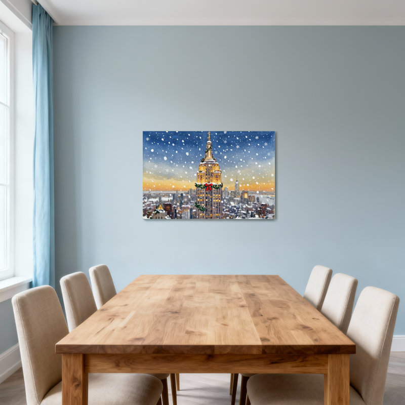 Décorations de Noël de Noël, paysage urbain enneigé Empire State Building, H 28 po x l 40 po