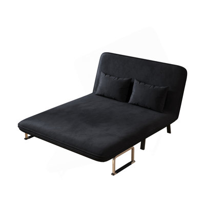 Velvet Black 55″ Convertible Chair Bed, Tri-Fold Sofa Bed With Adjustable Backrest & Pillow, Leisure Chaise Lounge Couch With Sturdy Steel Frame For Home & Office, Comfortable Sleeper Chair