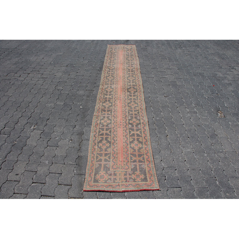 Tapis de couloir rétro vintage rouge Oushak Boho