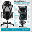 Chaise de bureau ergonomique avec dossier haut en maille, soutien lombaire réglable, appui-tête et accoudoirs pour une utilisation confortable à la maison ou en jeu.